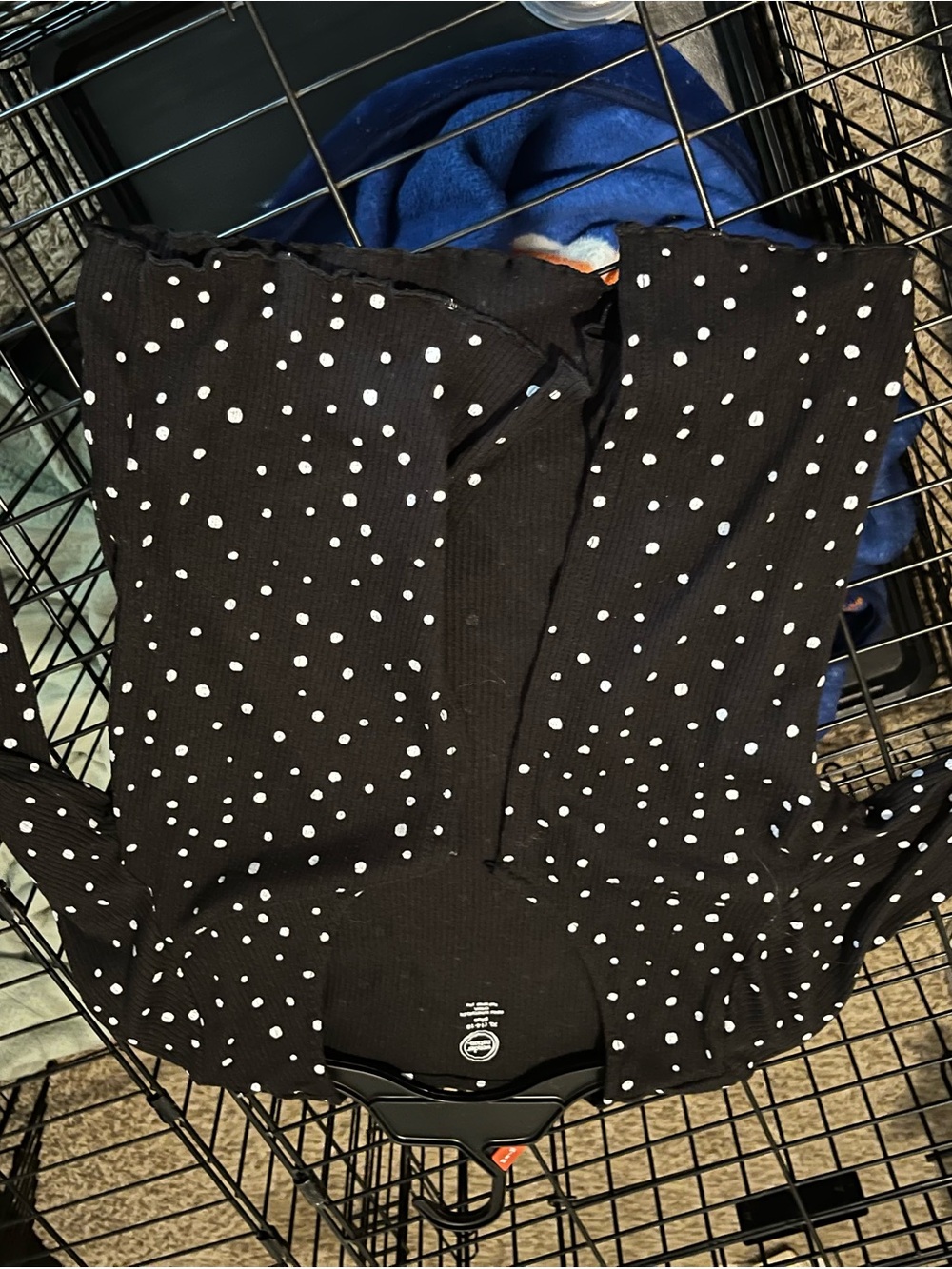 wonder nation Black Ribbed cardigan with White Polka Dots